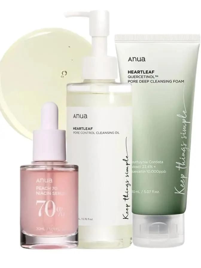 Anua Heartleaf Cleansing Oil, Foam & Niacinamide Serum Set