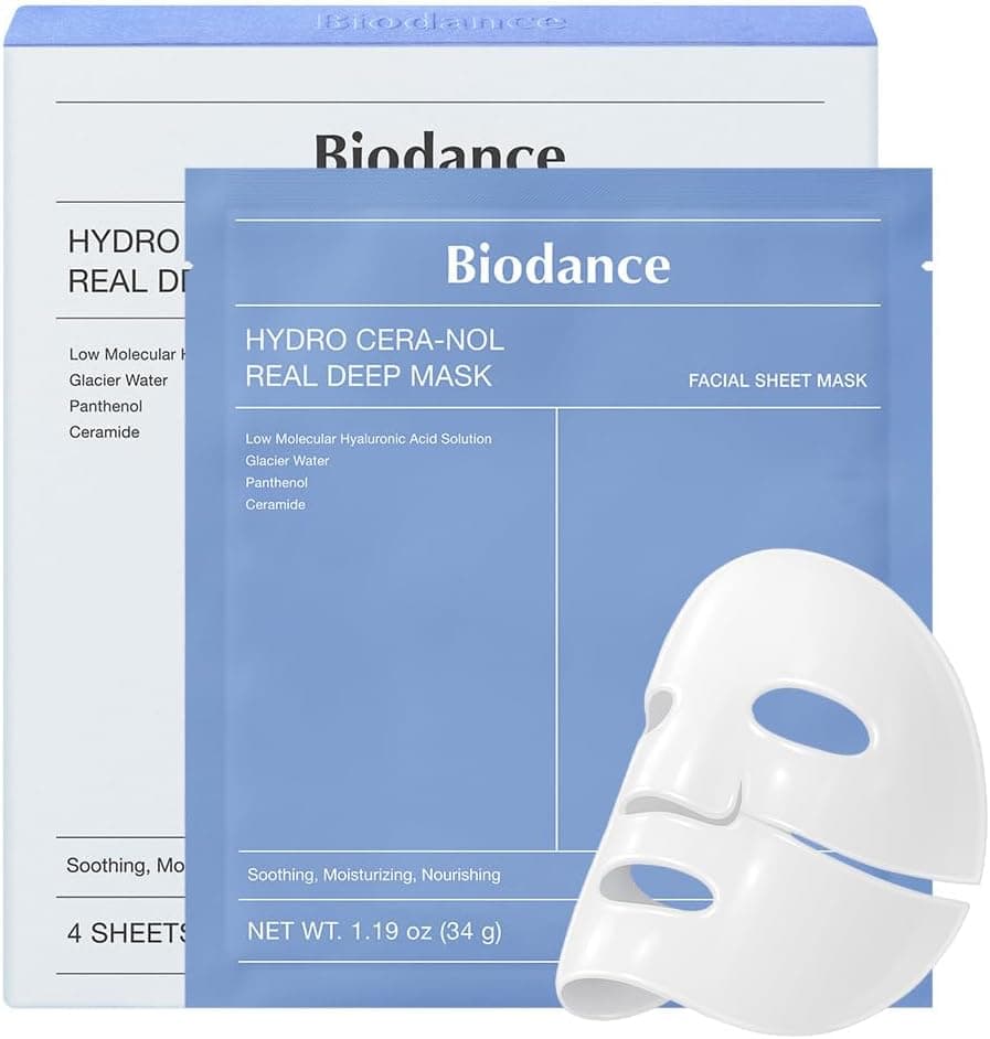BIODANCE Hydro Cera-nol Real Deep Mask, Water-Infused, Overnight Hydrogel Mask 1.19oz(34g) x 4ea